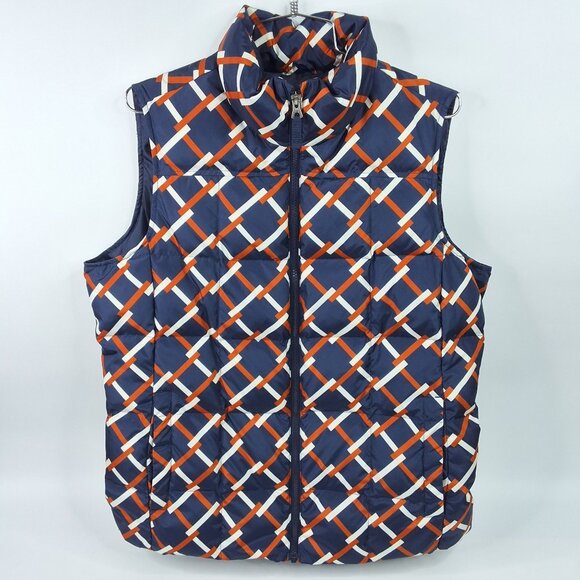 Lands' End Jackets & Blazers - Lands End Womens Down Quilted Puffer Vest Navy Rust White Lattice Print Large